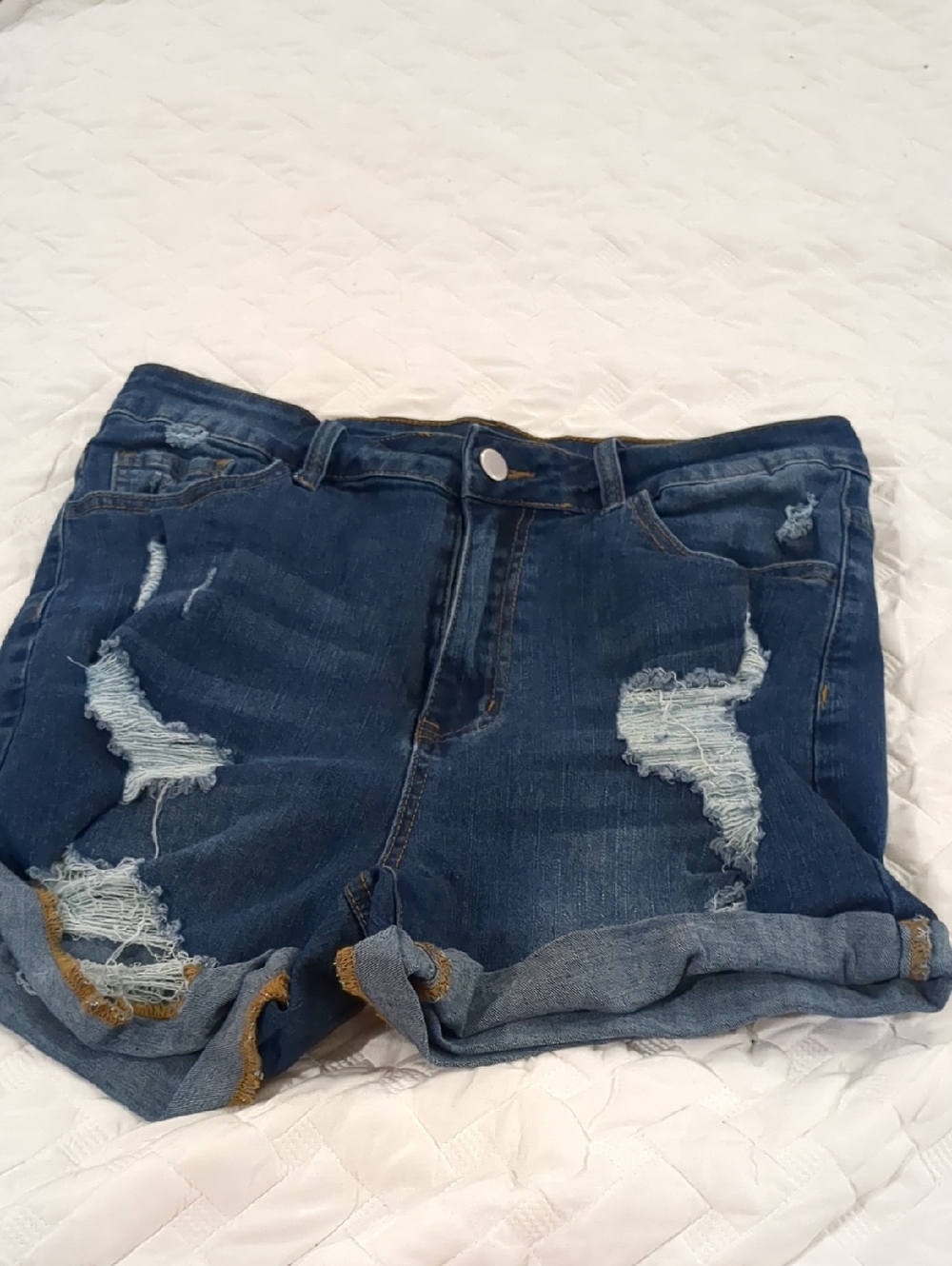 Women’s Distressed Dark Blue Denim Jean Shorts